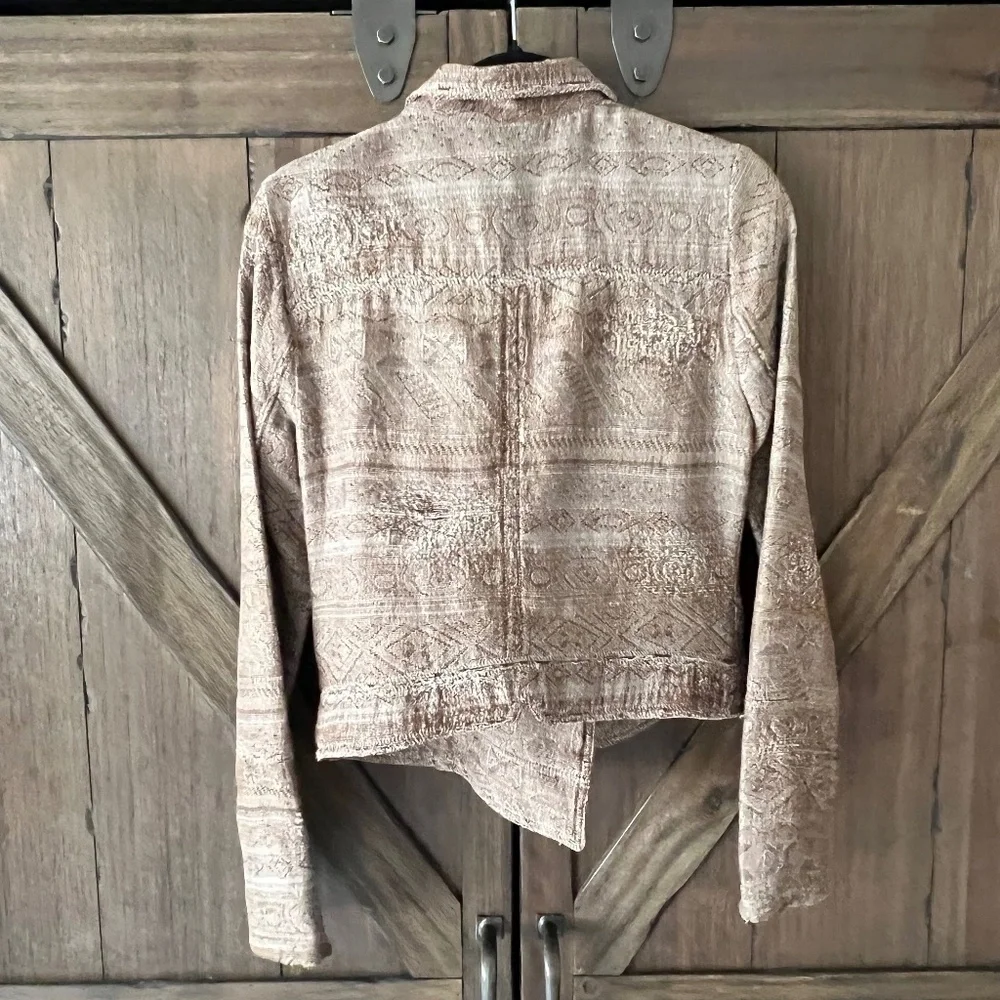 Free People Jacquard Tapestry Moto Blazer Jacket Brown/Cream Size 8 GUC